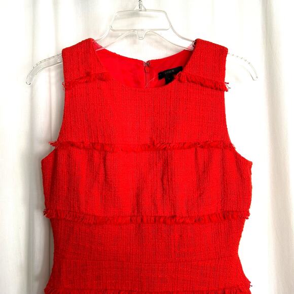 J Crew Red Cotton Tweed Fringed Dress Sleeveless NWT Size 4 - Picture 2 of 10